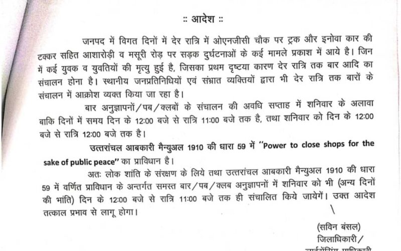 शनिवार को भी 11 बजे तक संचालित होंगे बार और पब, डीएम ने प्रथम बार किया शक्ति का प्रयोग