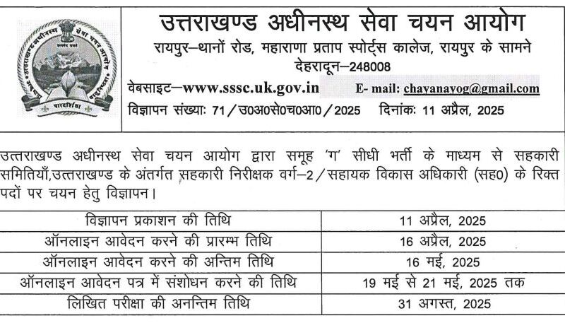 उत्तराखंड में असिस्टेंट डेवलपमेंट ऑफिसर के पदों पर भर्ती निकली…