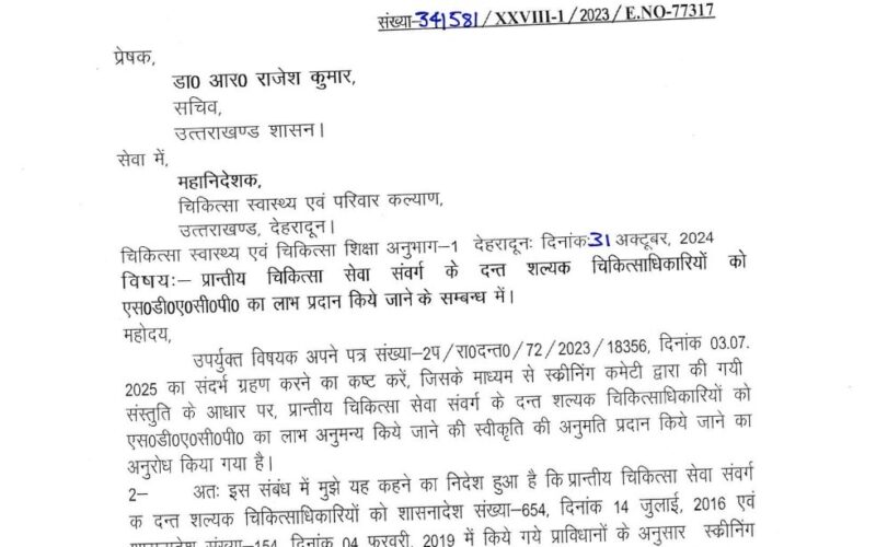 लंबे समय से लंबित मांग को मिली मंजूरी, एसडीएसीपी लाभ से दंत चिकित्साधिकारियों का बढ़ेगा मनोबल